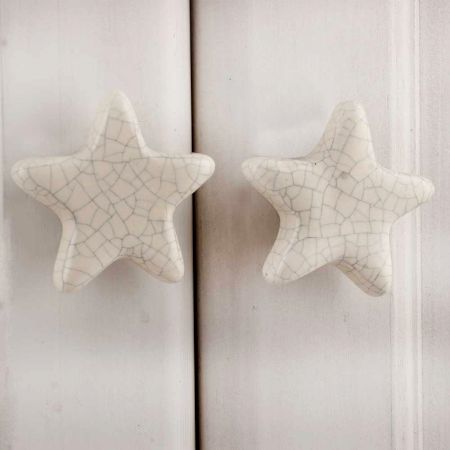 Cream Star Crackle Ceramic Knob